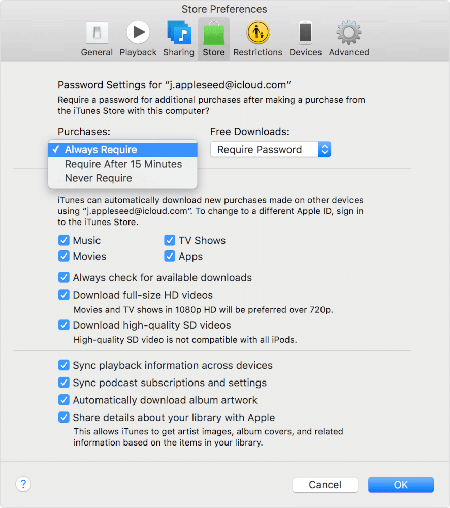 مدیریت رمز عبور اپل استور و iTunes در آیفون‌، آیپد و اپل تی‌وی