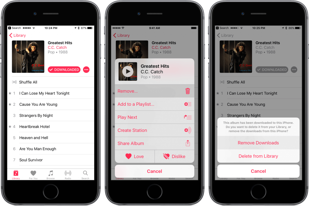 حذف آهنگ های دانلود شده در اپل موزیک آیفون