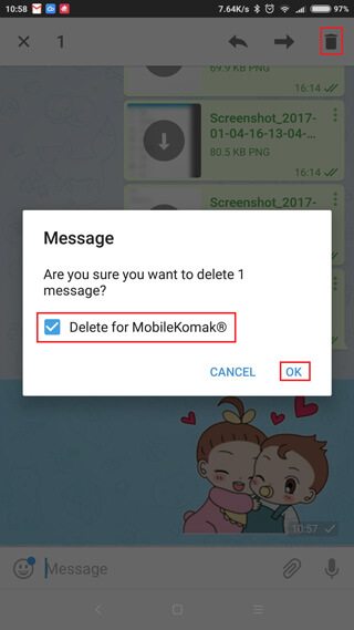 حذف پیام ارسال شده در تلگرام
