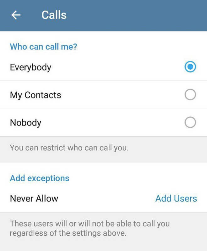 برقراری تماس در تلگرام