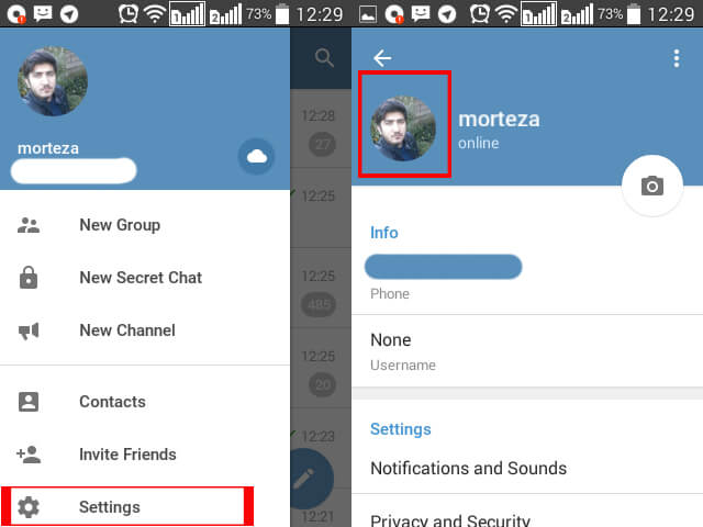 نحوه‌ی حذف عکس پروفایل در تلگرام